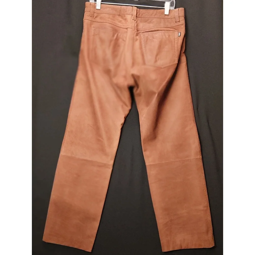 Mans Fashion Brown Nubuck Buffalo Leather Pants Straight Leg 33x27 German Leder